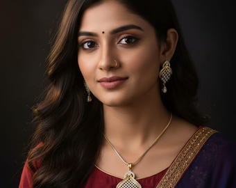 CZ Diamond Pendant & Earrings Set| Party Wear High Shine Gold Silver Finish Jewelry