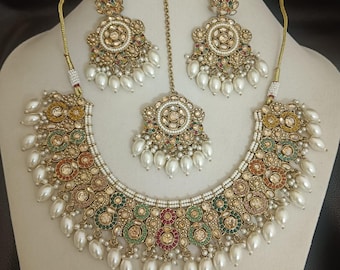 Kundan Bridal Choker Necklace Set: Indian Jewelry, Gold Plated
