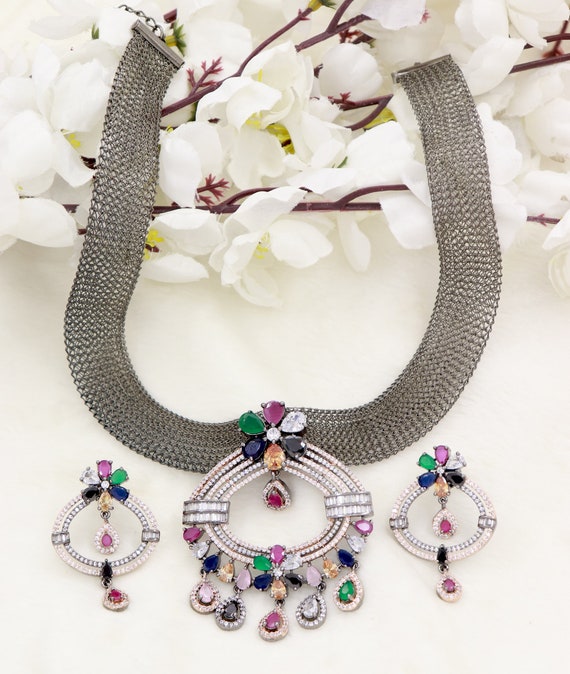 High Quality CZ Diamonds Multi Pendant Earrings Set Bridal