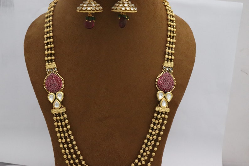 4 Layers Copper Indian Jewelry Necklace Set Kundan Necklace Etsy