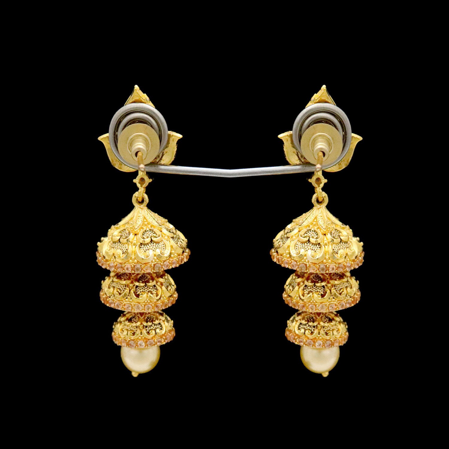 Fancy 3 tier Gold Jhumka Earrings - ER-2378