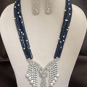 Sapphire Hydro Beads Necklace & Earrings Set: CZ Diamond Bridal Jewelry