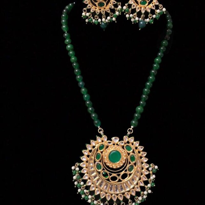Green - Thread Beads Handmade Necklace Set 14