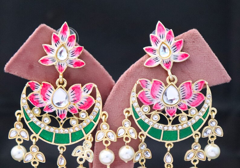 Boho Kundan Jhumka Earrings – Retro Indian Drop Earrings For Women, Gypsy Fashion Jewelry, Alloy, 2.6 X 1.4 Inches - View #3