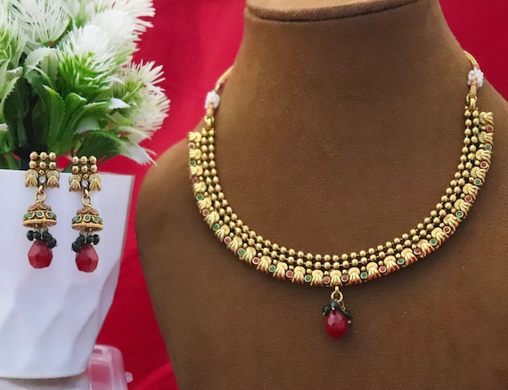 Trending Rajwadi Polish Bridal Choker Necklace Set For Wedding – alltrend.in