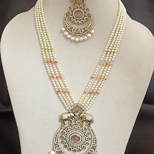 Bridal Elephant Jewelry Necklace Earrings Set, Long Necklace Rani Haar Pearls Bollywood Jewellery Set, Party Wear Necklace, Statement Set