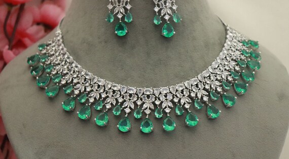 Premium Quality Crystal Diamonds Necklace Earrings Set Indian
