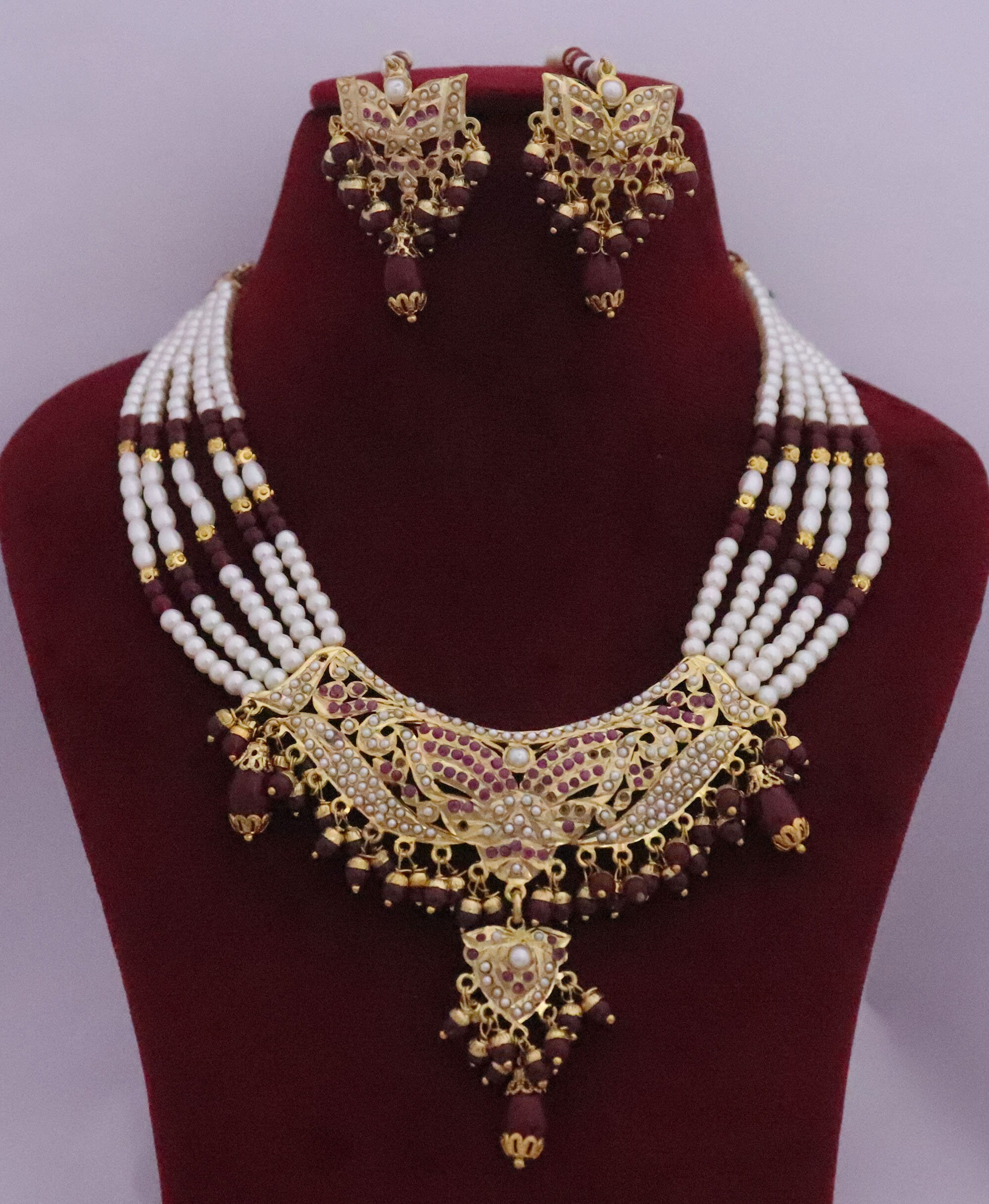 Jadau Necklace Earrings Jewelry Set 