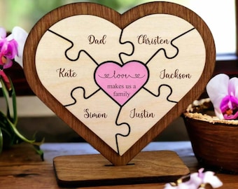 Heart Puzzle for Mom | Sign Mother's Day | Gift from Kids Husband Custom Engraved Wood Sign 'Piece That Holds Us Together' Personalized Gift