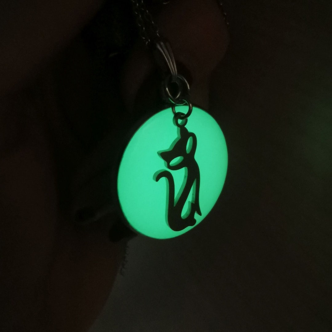 Glow in the Dark Resin Pendant With Cat Charm Surgical - Etsy