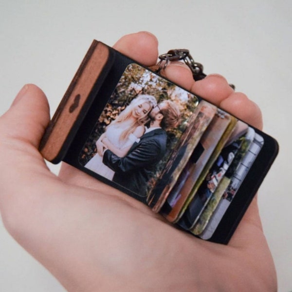 Photo book keychain up to 36 pictures | Mother's Day mini photo album made of wood with magnetic closure | Boyfriend gift for Anniversary