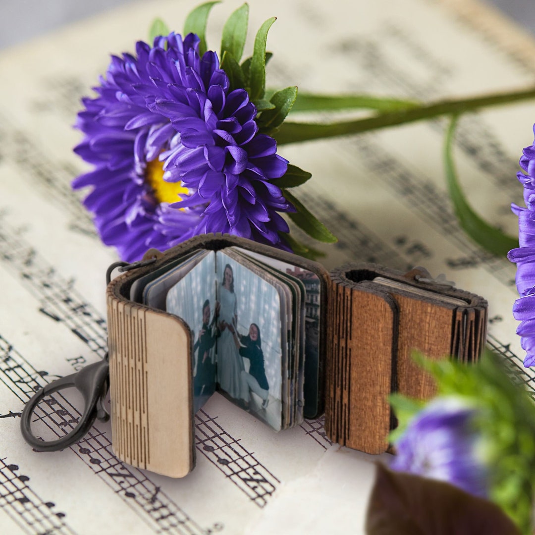 Personalized Mini Photo Album Wood Photo Book Keychain up to 36