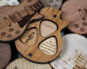 Médiators en bois personnalisés avec une boîte de support magnétique pour un anniversaire, un cadeau personnalisé pour un musicien, un cadeau gravé pour un père