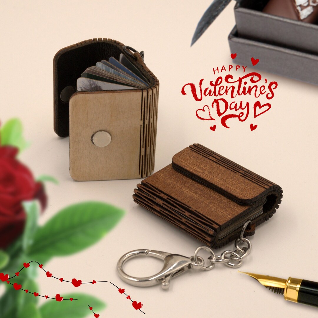 Wood Photo Book Keychain up to 36 Pictures Personalized Mini Photo Album Made of Wood With