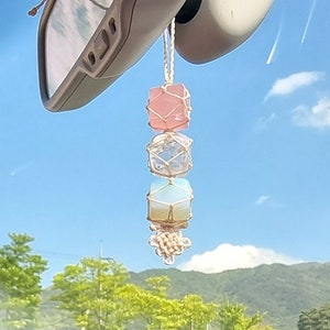 Love×Happiness energy, Rose quartz, Opalite sun catcher, Car charm, Rear view mirror, Mother's day gifts, Car accessories for women, lovely.
