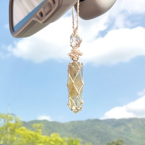 Prosperity Stone, Citrine & Clear quartz, Solar energy, Car accessories, Car charm, Gift for her, Rear view mirror Car hanger, Amulet, Boho.