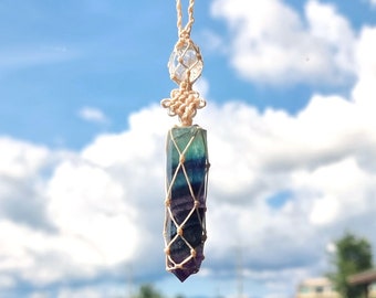 Protection Energy hanging, Rainbow Fluorite Car charm, Car hanging, Wall hanging, Gift for her, Sun catcher, Rear view mirror,Birthday gift