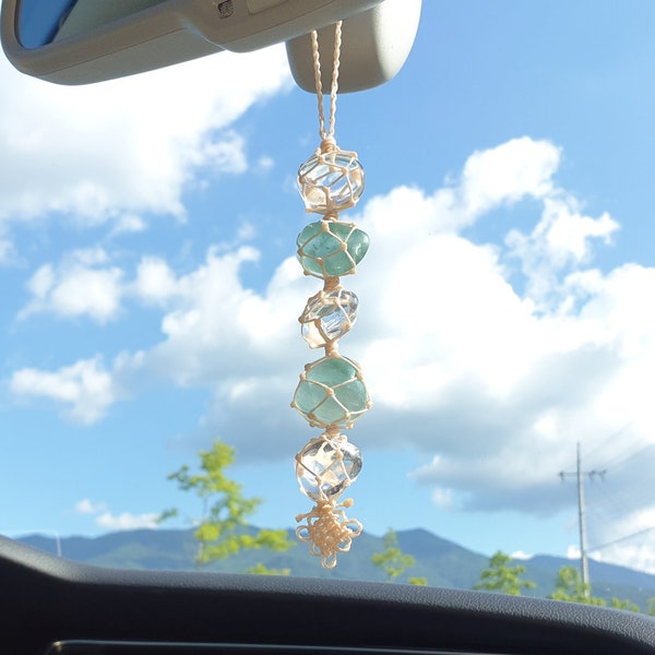 Protection Energy hanging, Fluorite Car charm, Car hanging, Wall hanging, Gift for her, Sun catcher, Rear view mirror, House warming gift.