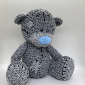 Tatty teddy bear crochet pattern grey teddy bear blue nose teddy bear Me to you teddy bear