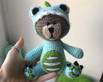 Crochet Teddy Bear PATTERN - Cuddly Teddy Bear in Pajamas - Amigurumi crochet pattern, crochet teddy bear pdf tutorial,  DIY