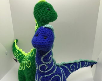 Dinosaurs Crochet Pattern DIY, Amigurumi Dinosaur Mom and Baby Dinosaur Toy Crochet Pattern PDF tutorial