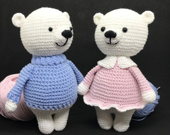 Mr. and Mrs Polar Bear Amigurumi crochet PATTERN, crochet teddy bear pattern, bear crochet pattern, crochet polar bear tutorial, DIY crochet