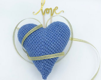 Blue Heart Crochet Pattern - Simple Pattern to Crochet Heart PDF, amigurumi heart Valentines Day decor tutorial