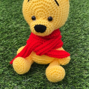 Simple Teddy Bear Crochet Pattern, yellow teddy bear pattern with red scarf pdf pattern. Winnie the Pooh Crochet tutorial PDF DIY