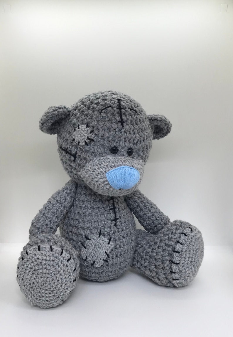 Tatty teddy bear crochet pattern grey teddy bear blue nose teddy bear Me to you teddy bear