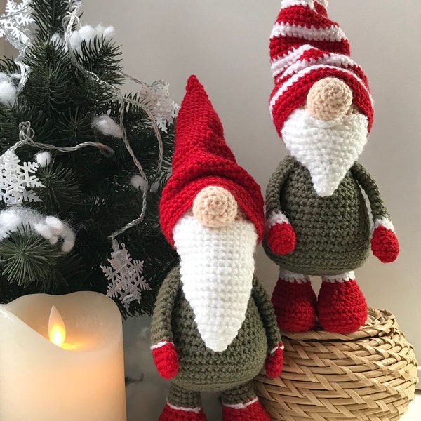 Couple de gnomes de Noël MOTIF AU CROCHET Pdf, gnomes scandinaves, motif au crochet de décoration de Noël. Motif Amigurumi Gnomes Anglais américain