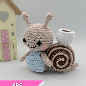 Snail Crochet Pattern — Barista Snail Amigurumi PDF. Little coffee buddy Cute Amigurumi Snail barista tutorial DIY – Beginner Friendly