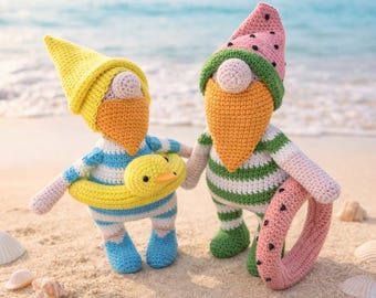 Crochet patterns bundle summer gnomes, Crochet gnome pattern amigurumi decor