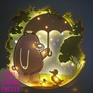 April Douches wens op een ster kwekerij beer eend nieuwe baby magische papier snijden 3d shadowbox schaduw doos licht SVG PNG DXF digitale commercia
