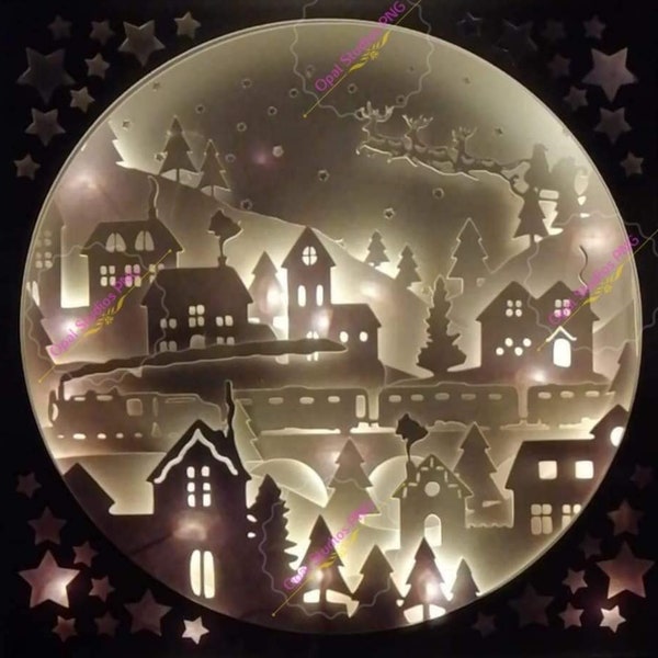 Christmas village scenery scenic winter shadow box light box papercutting 3d shadowbox SVG PNG DXF digital Cricut template- commercial