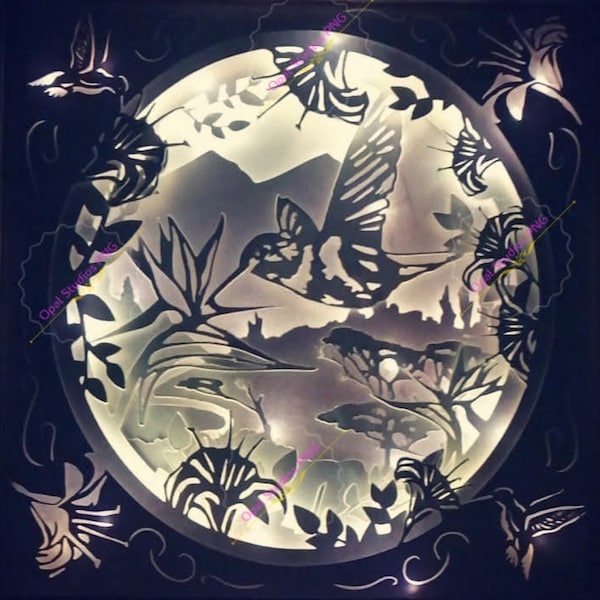 humming bird paradise lilly floral fantasy nature wildlife paper cutting 3d shadowbox shadow box light SVG PNG DXF digital commercial