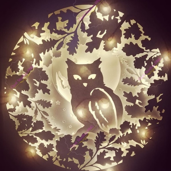 grange snowy wild owl moon bird wildlife nature scenery paper cut shadow box light papercutting 3d shadowbox SVG PNG DXF digital commercial