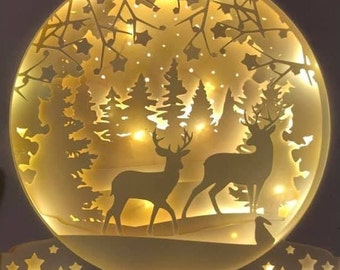 reindeer stag deer snowglobe Christmas papercutting 3d shadowbox shadow box light box SVG PNG DXF digital Cricut template- commercial