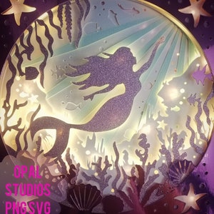 mermaid swimming ariel princess ocean sea fish underwater 3d shadowbox shadow box light box SVG/PNG/DXF digital Cricut template commercial