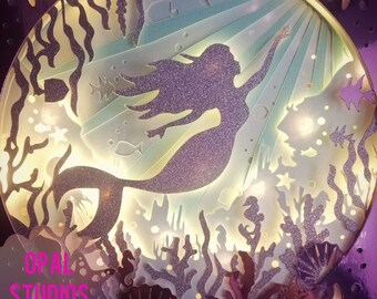 mermaid swimming ariel princess ocean sea fish underwater 3d shadowbox shadow box light box SVG/PNG/DXF digital Cricut template commercial