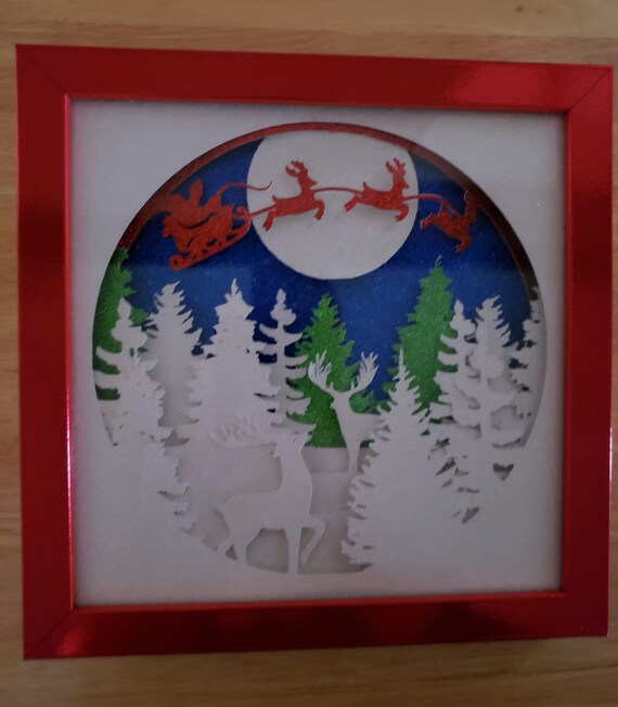 Above the tree tops Christmas papercutting 3d shadowbox shadow box 