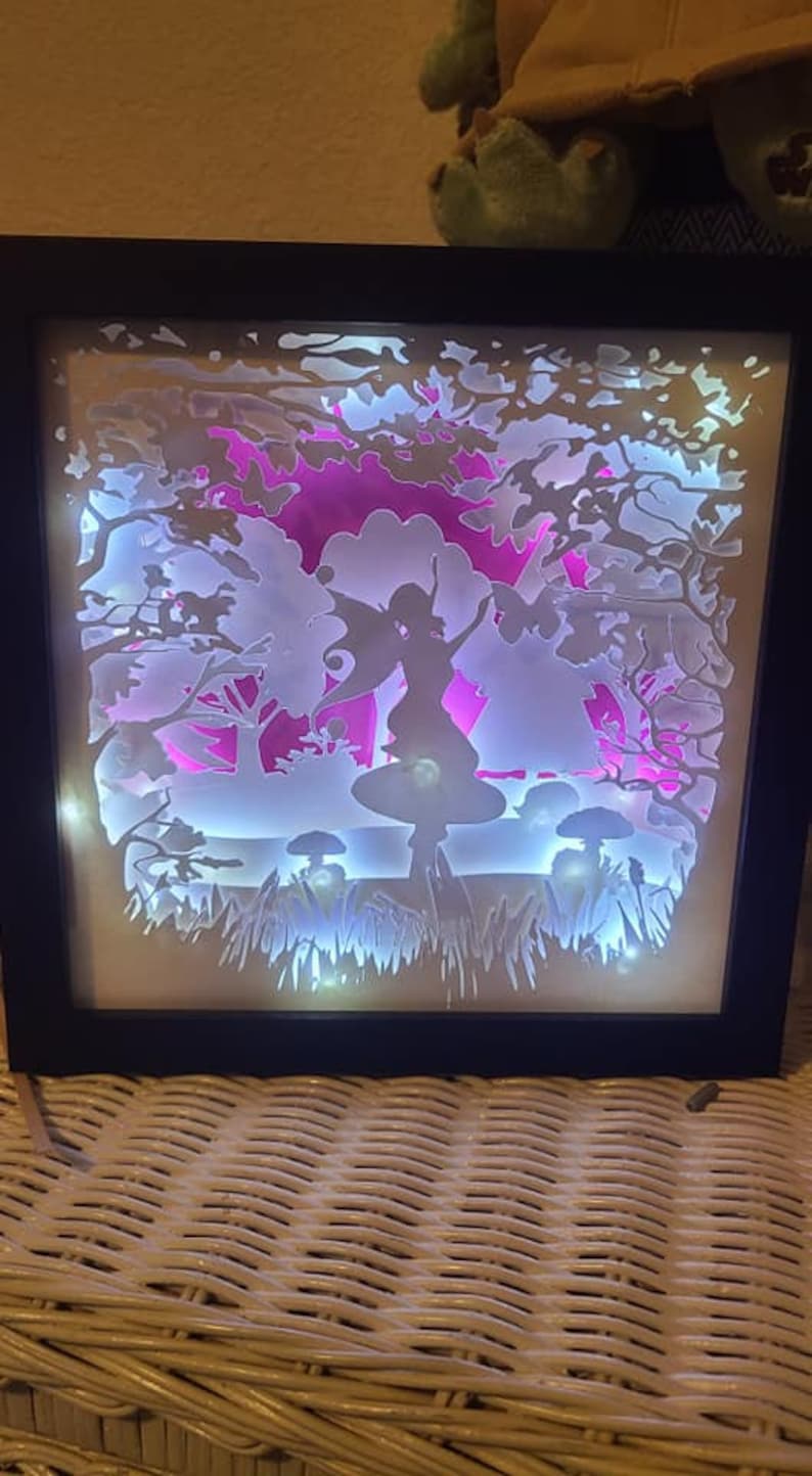 fairy fantasy mystical woodland pretty scenery pretty girly papercutting 3d shadowbox shadow box light SVG PNG DXF digital Cricut Personal