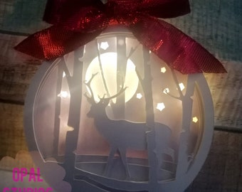 Deer stag wildlife animal christmas 3d layered paper ornament bauble-shadowbox shadow light SVG PNG DXF digital download template-commercial