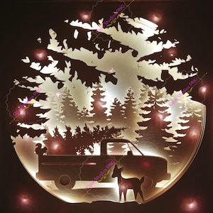 Red Truck Árbol de Navidad árbol de Navidad camioneta de recogida de papel 3d shadowbox shadow box luz SVG PNG dfx digital Cricut plantilla - comercial