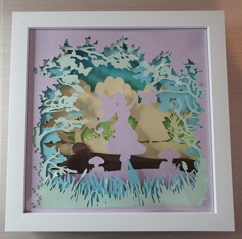 fairy fantasy mystical woodland pretty scenery pretty girly papercutting 3d shadowbox shadow box light SVG PNG DXF digital Cricut Personal