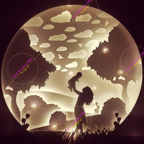 new mum mothers day birthday nursery love baby mom papercutting 3d shadowbox shadow box light SVG PNG DXF digital Cricut commercial b