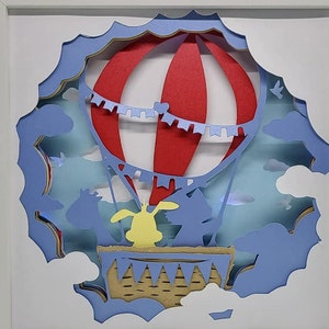 Heißluftballon BabyZimmer Tiere Wolken Hase Katze fliegen 3D Schattenbox Schattenbox Licht SVG/PNG/DXF digitale Cricut Vorlage personal