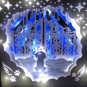 Download Clip Art Rainbow Bridge Heaven Pet Memorial Cat Or Dog Option Christmas Papercutting 3d Shadowbox Svg Png Dxf Digital Download Template Personal Use Art Collectibles