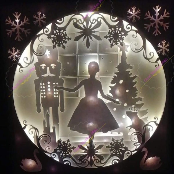the nutcracker ballet mouse king Christmas papercutting shadow box light box 3d shadowbox SVG PNG DXF digital Cricut template- Personal b