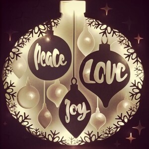 kerstwensen liefde vrede vreugde kerstballen kerst papercutting 3d schaduw doos licht shadowbox SVG PNG DXF digitale Cricut commercial