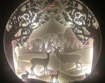 in the forest deer woodland animals papercutting 3d shadowbox shadow box light box SVG PNG DXF digital Cricut template- commercial